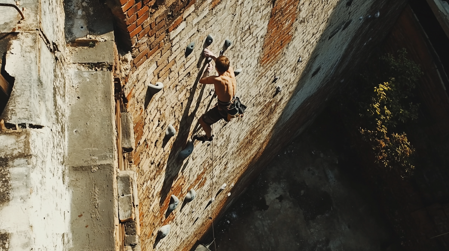hiriji._a_climber_climbing_up_a_brick_wall_with_plastic_climbin_ec20f44a-e4cf-4fe2-a997-9e2081bb76cd